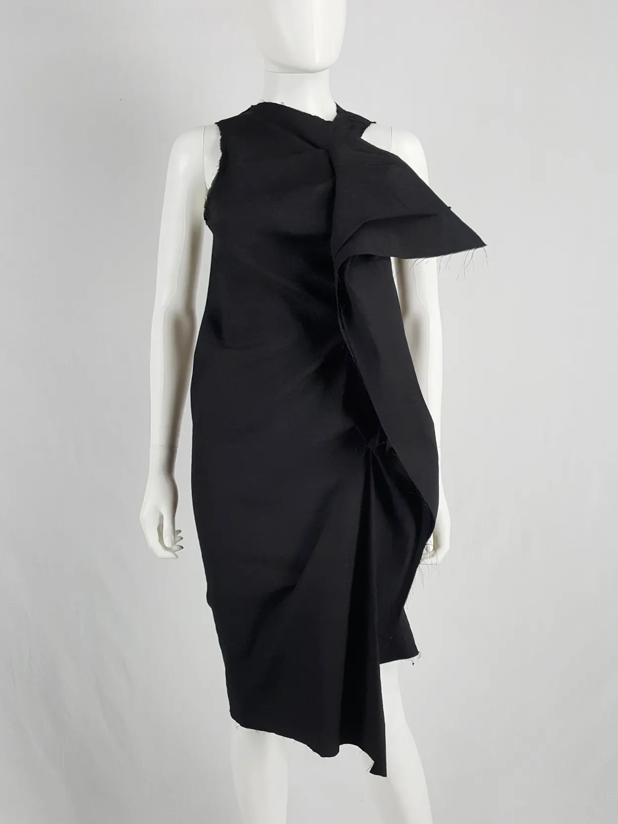 Uma Wang black dress with sculptural front drape — spring 2013