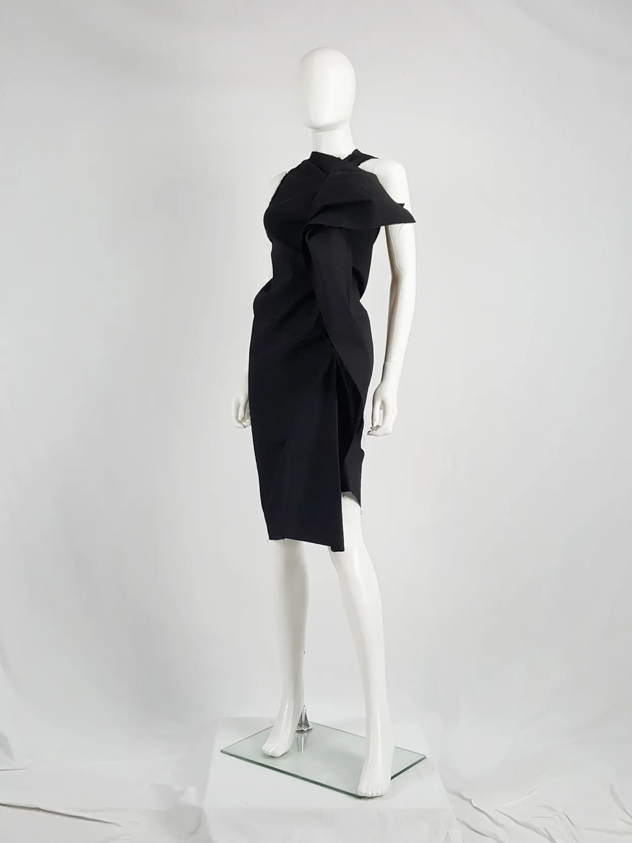 Uma Wang black dress with sculptural front drape — spring 2013