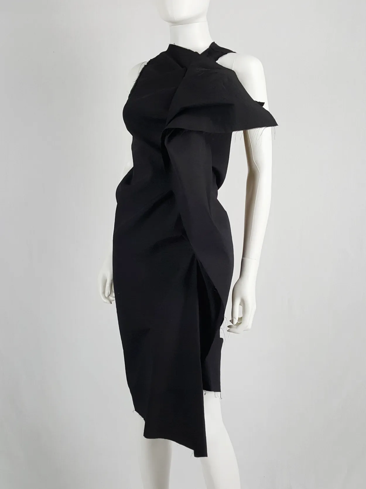 Uma Wang black dress with sculptural front drape — spring 2013