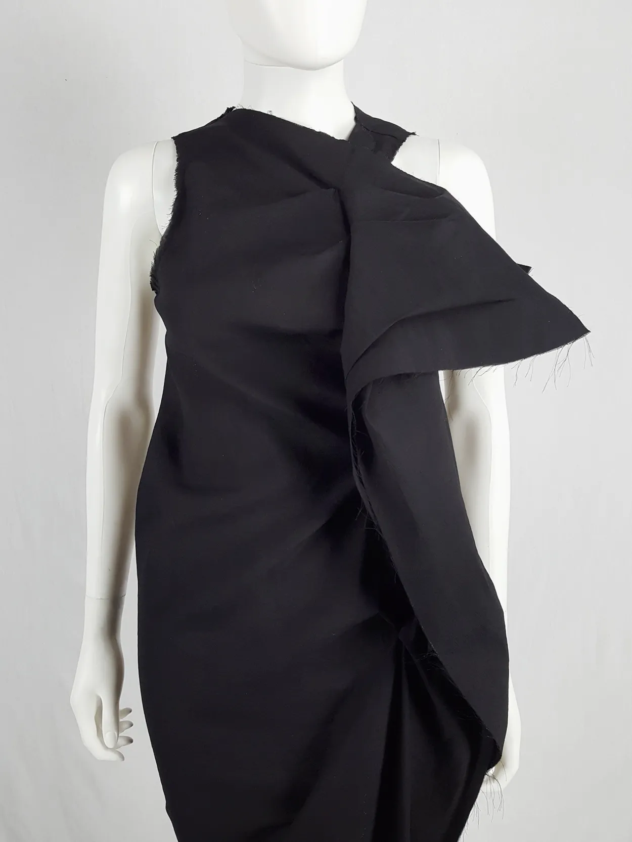 Uma Wang black dress with sculptural front drape — spring 2013