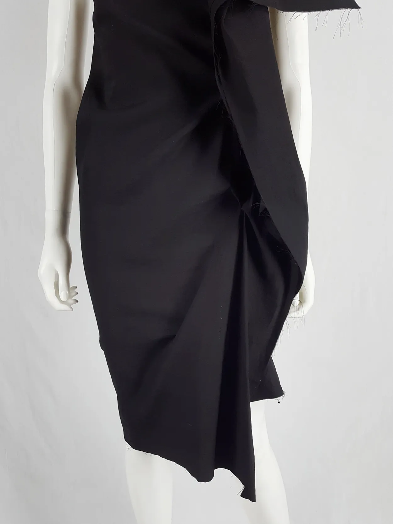 Uma Wang black dress with sculptural front drape — spring 2013