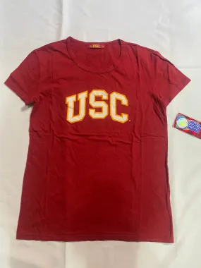 USC Trojans Woman Crewneck Cardinal T-Shirt with USC Lettering at front Panel