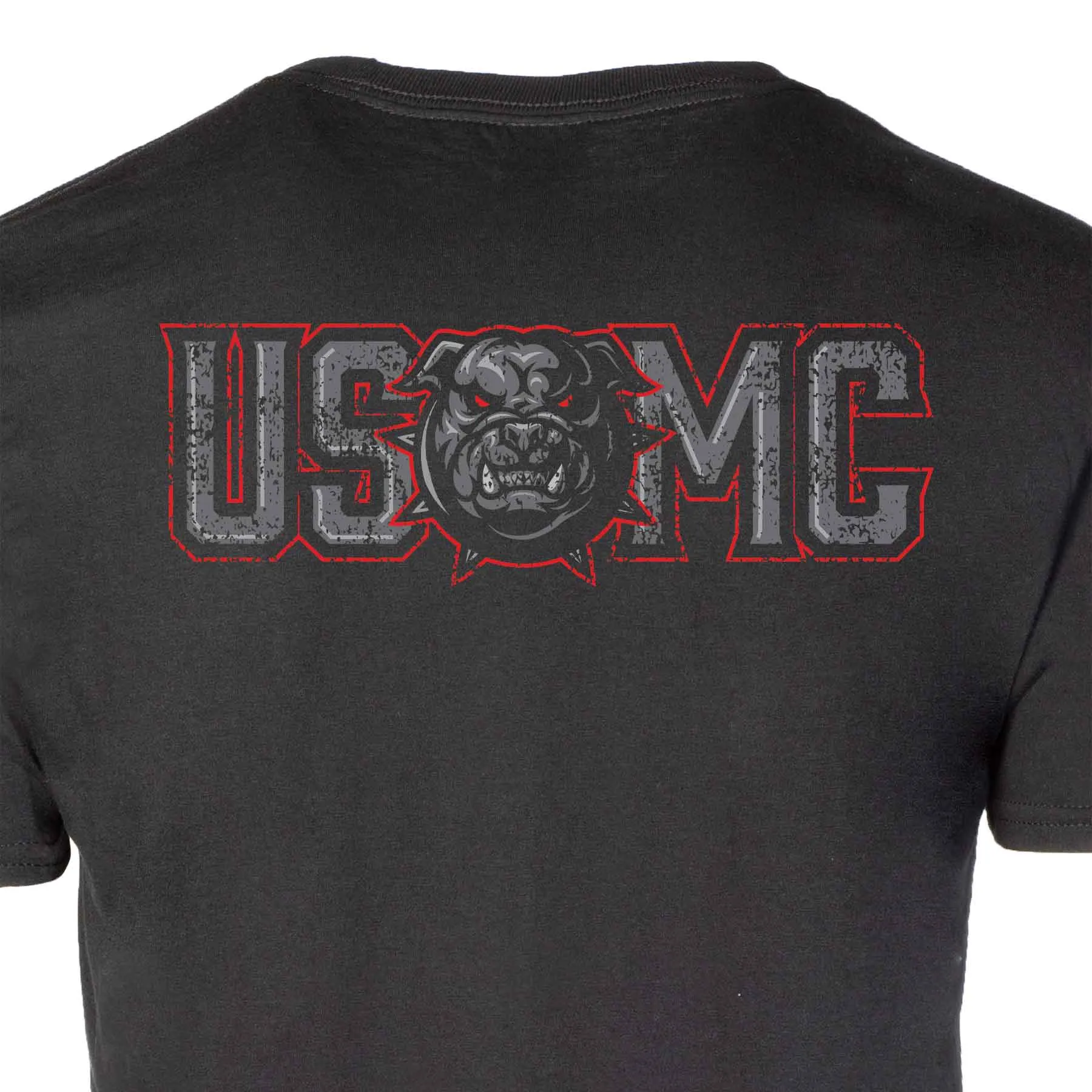 USMC Devil Dog Back With Front Pocket T-shirt, Gray EGA