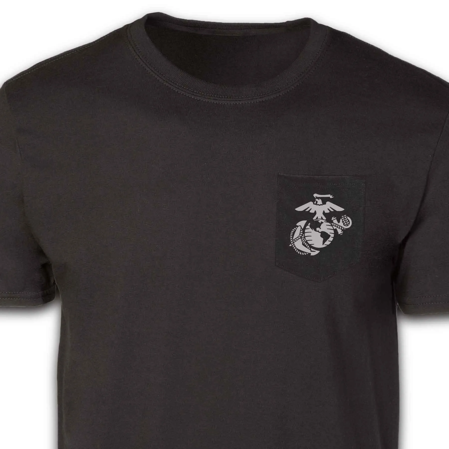 USMC Devil Dog Back With Front Pocket T-shirt, Gray EGA