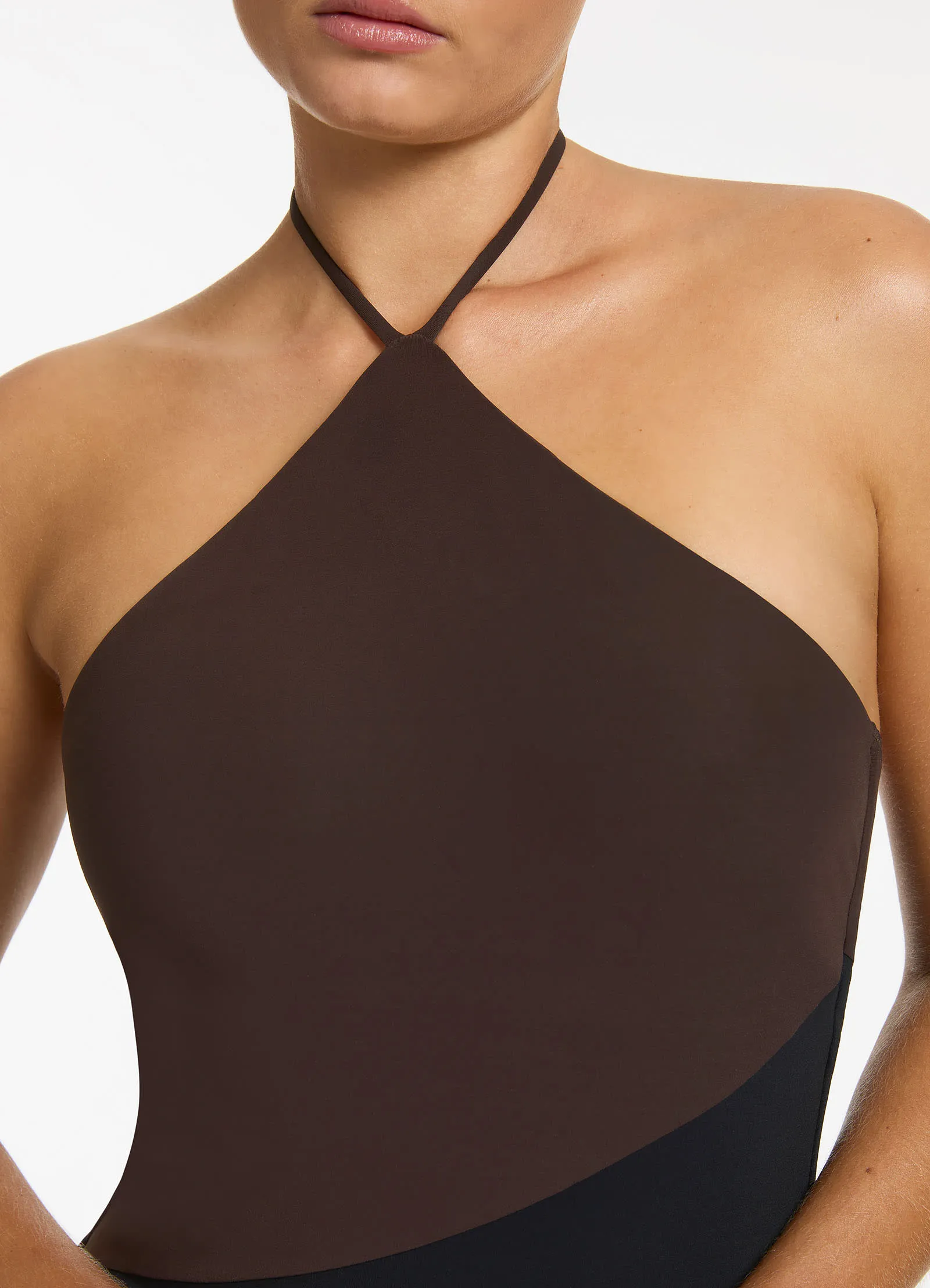 Versa High Neck Halter One Piece - Black/Chocolate