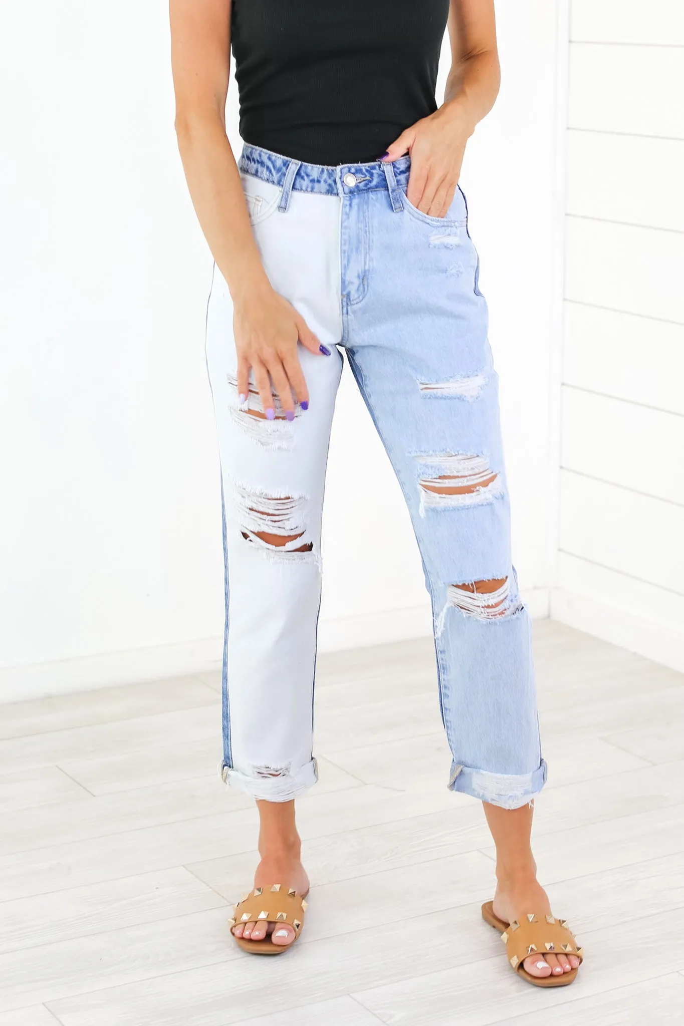 VERVET High Rise Colorblock Mom Jean