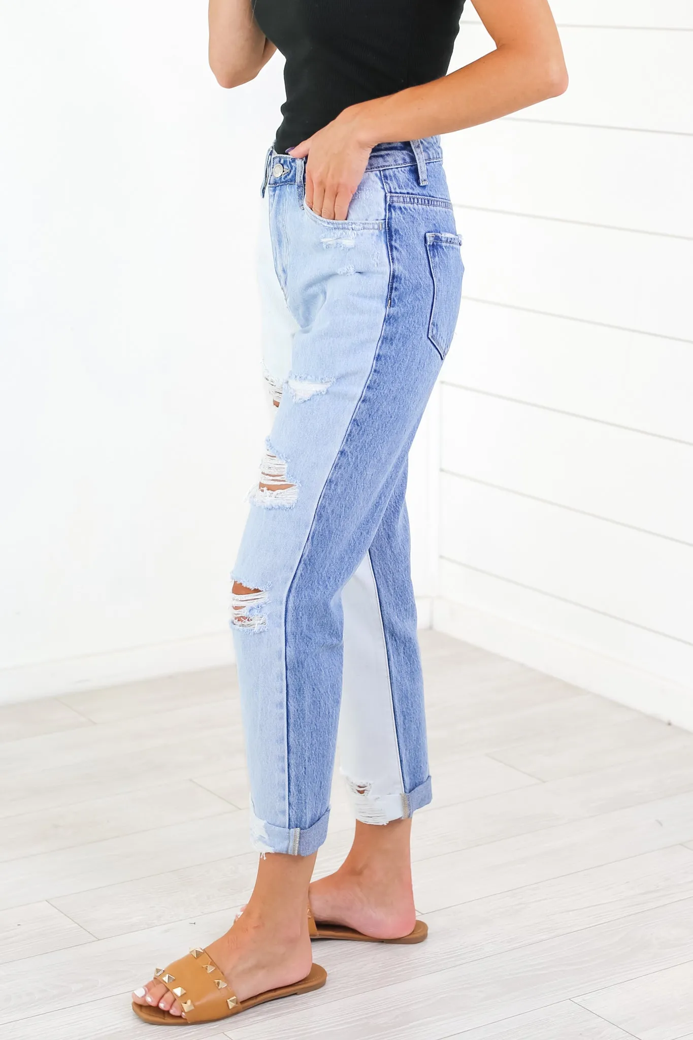 VERVET High Rise Colorblock Mom Jean