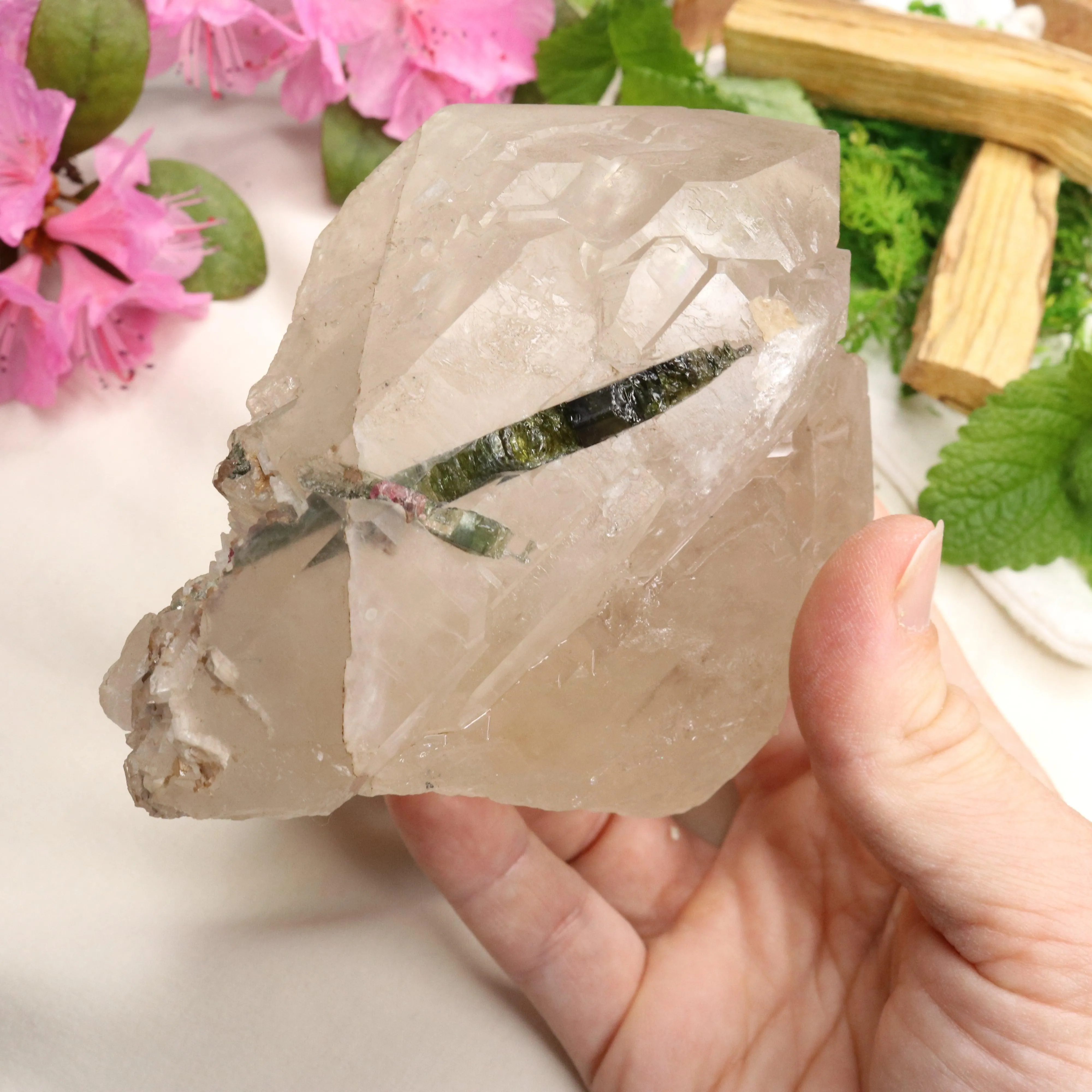 Very Unique Watermelon Tourmaline in Matrix Cathedral Quartz Point~ Balancing and Uplifting Vibrations