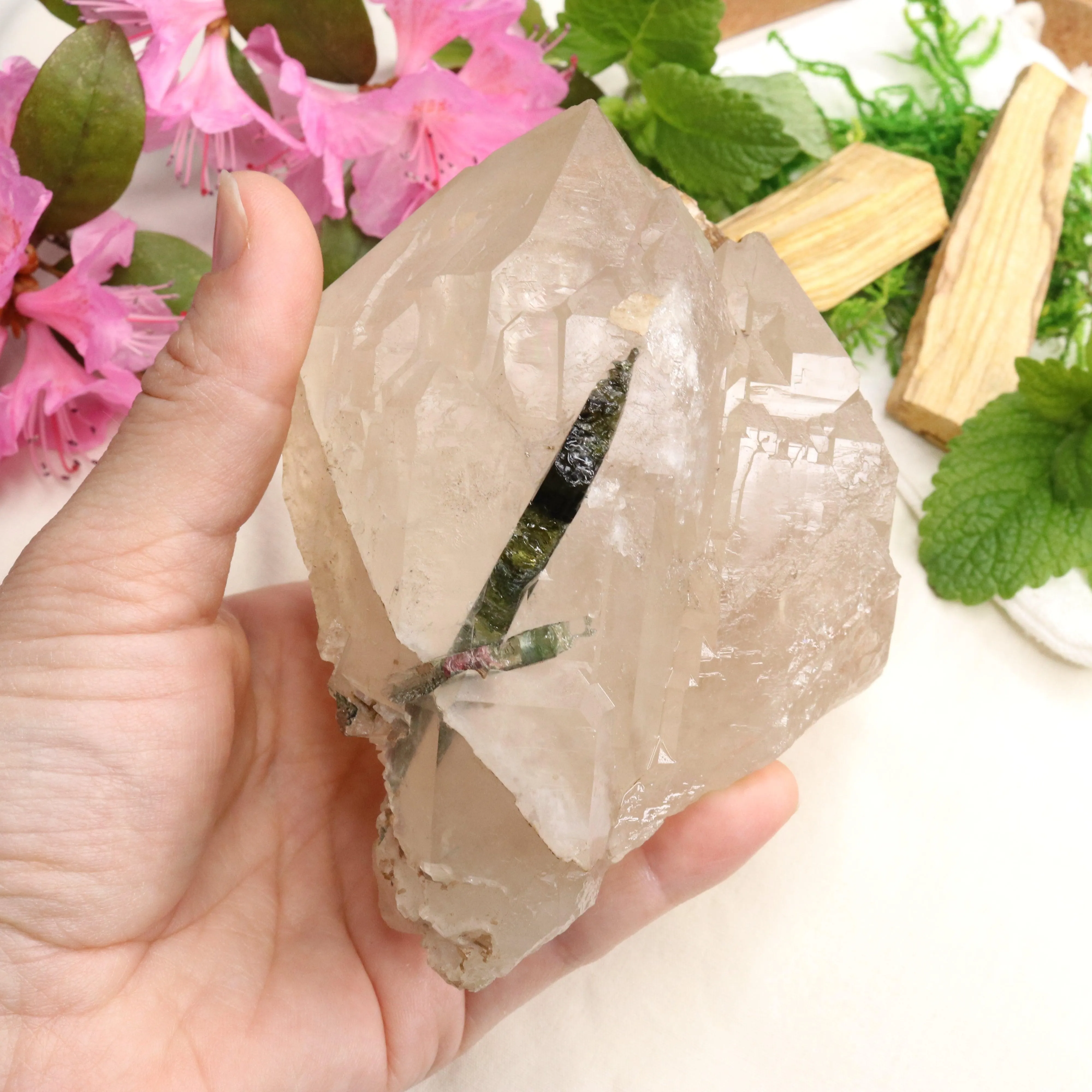 Very Unique Watermelon Tourmaline in Matrix Cathedral Quartz Point~ Balancing and Uplifting Vibrations