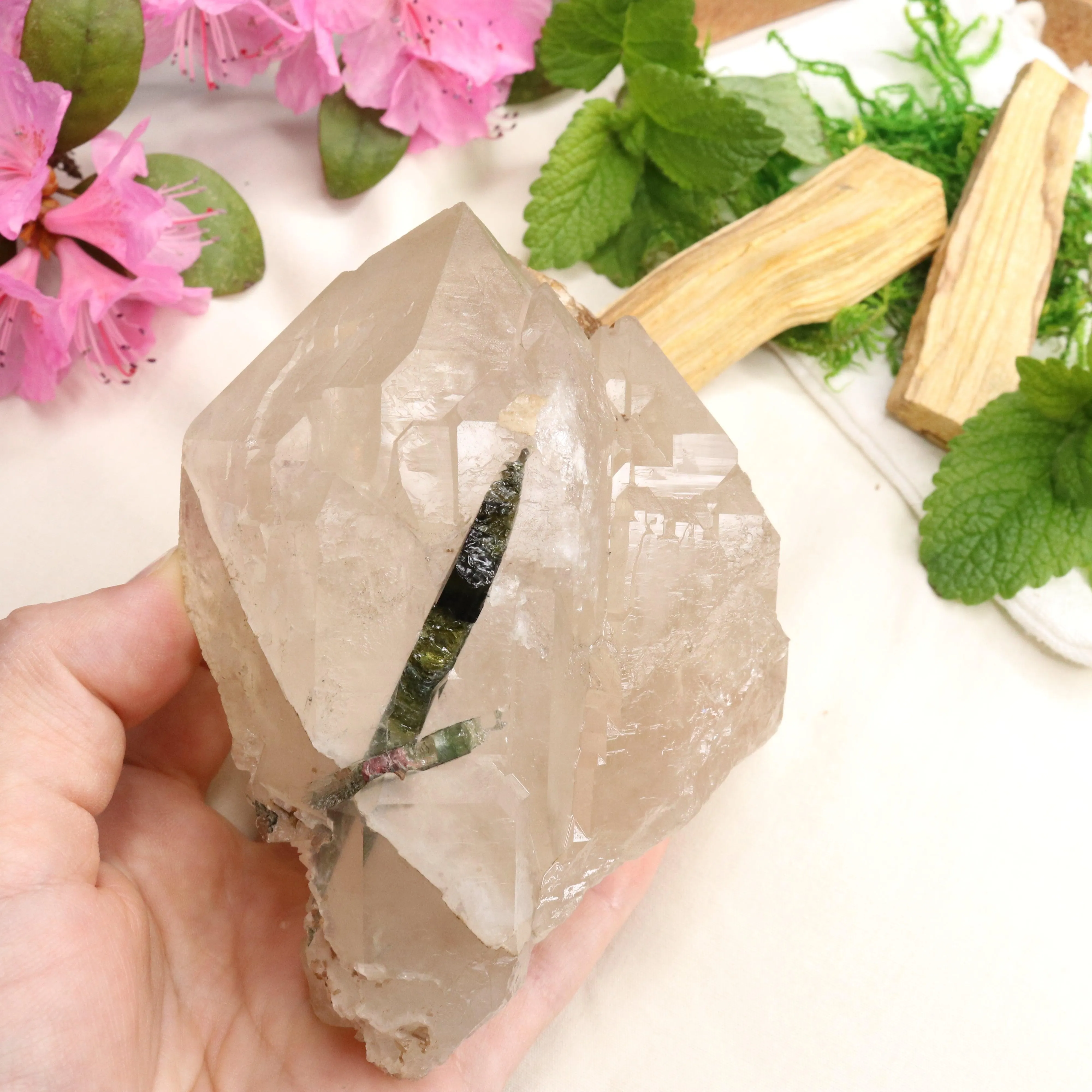 Very Unique Watermelon Tourmaline in Matrix Cathedral Quartz Point~ Balancing and Uplifting Vibrations