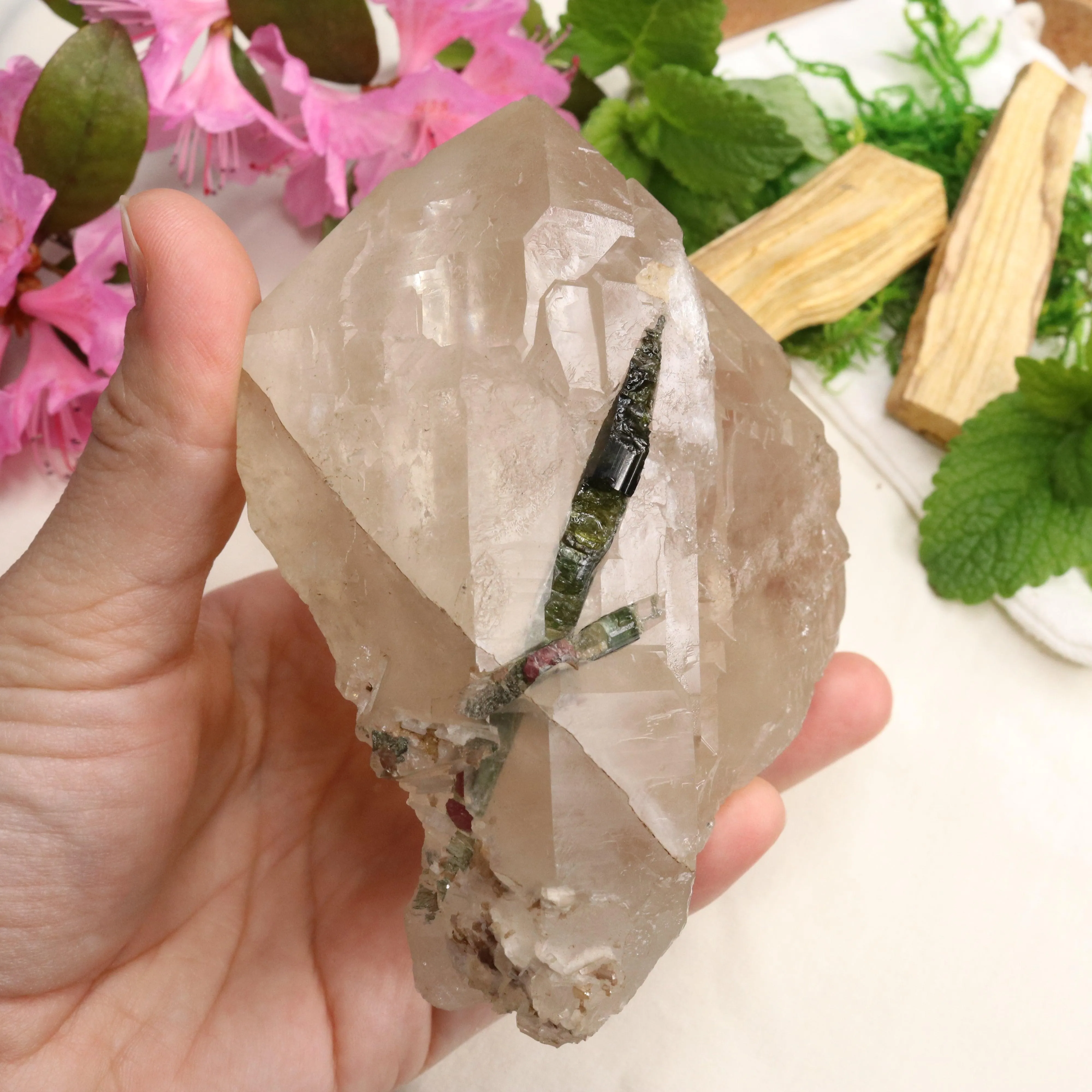 Very Unique Watermelon Tourmaline in Matrix Cathedral Quartz Point~ Balancing and Uplifting Vibrations