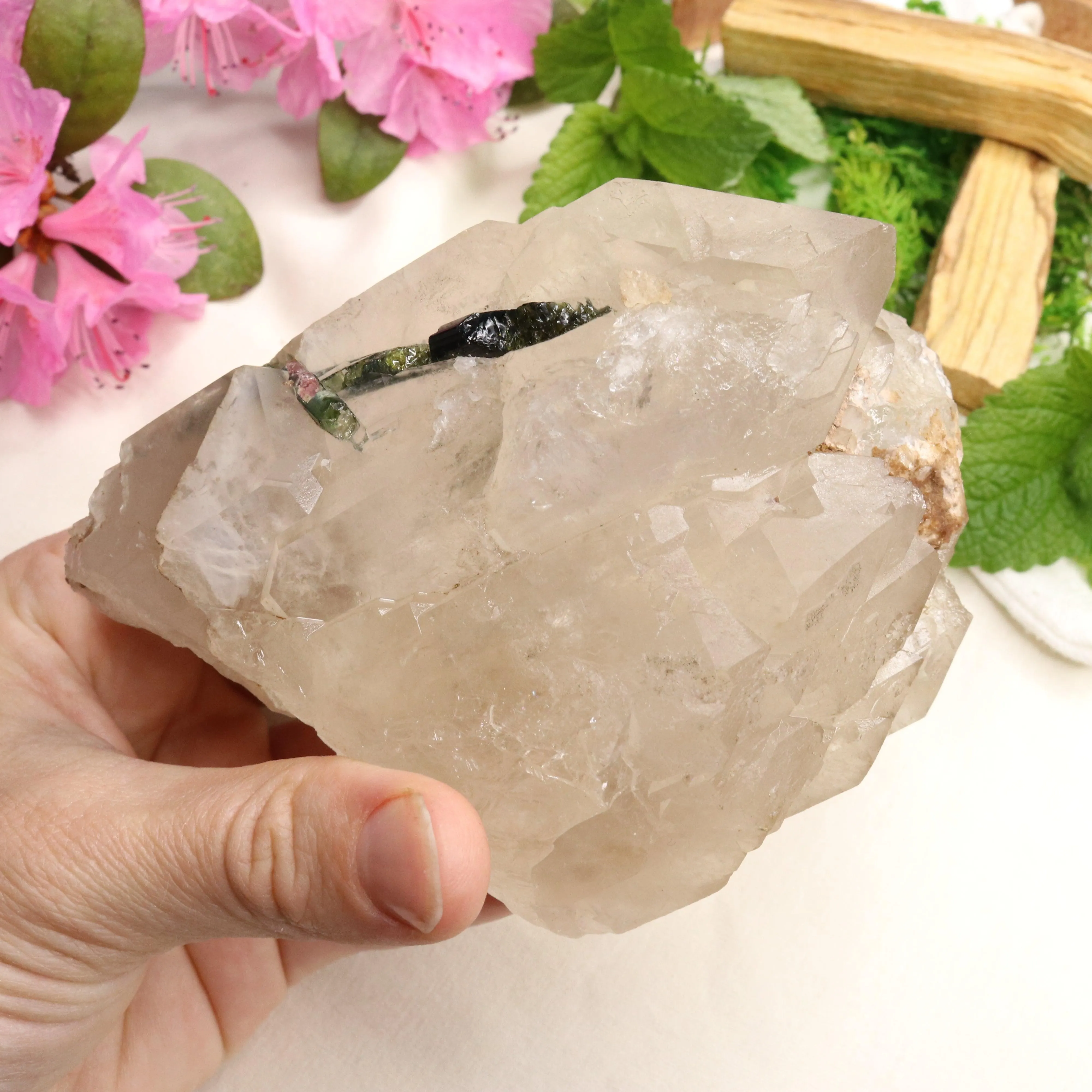 Very Unique Watermelon Tourmaline in Matrix Cathedral Quartz Point~ Balancing and Uplifting Vibrations