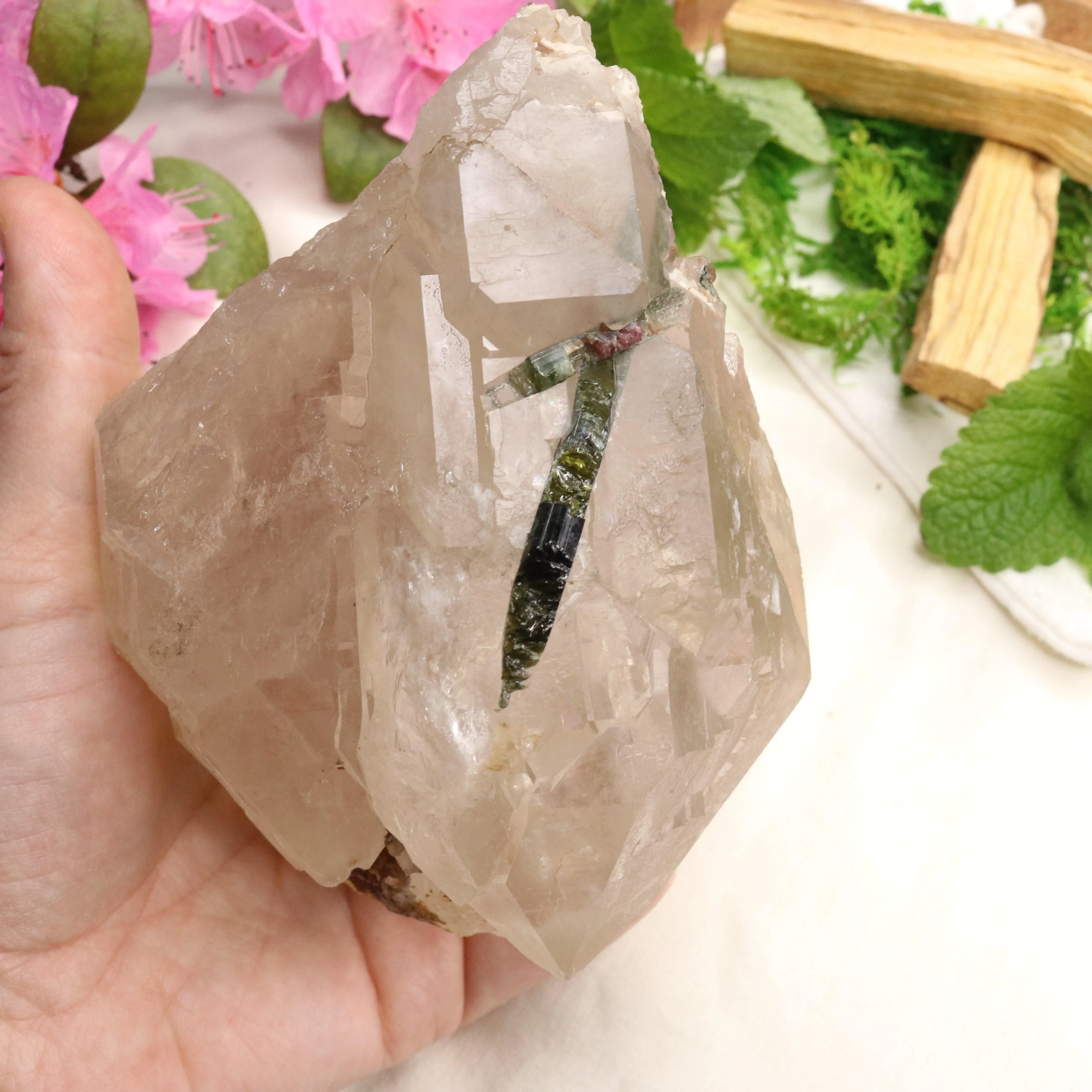 Very Unique Watermelon Tourmaline in Matrix Cathedral Quartz Point~ Balancing and Uplifting Vibrations