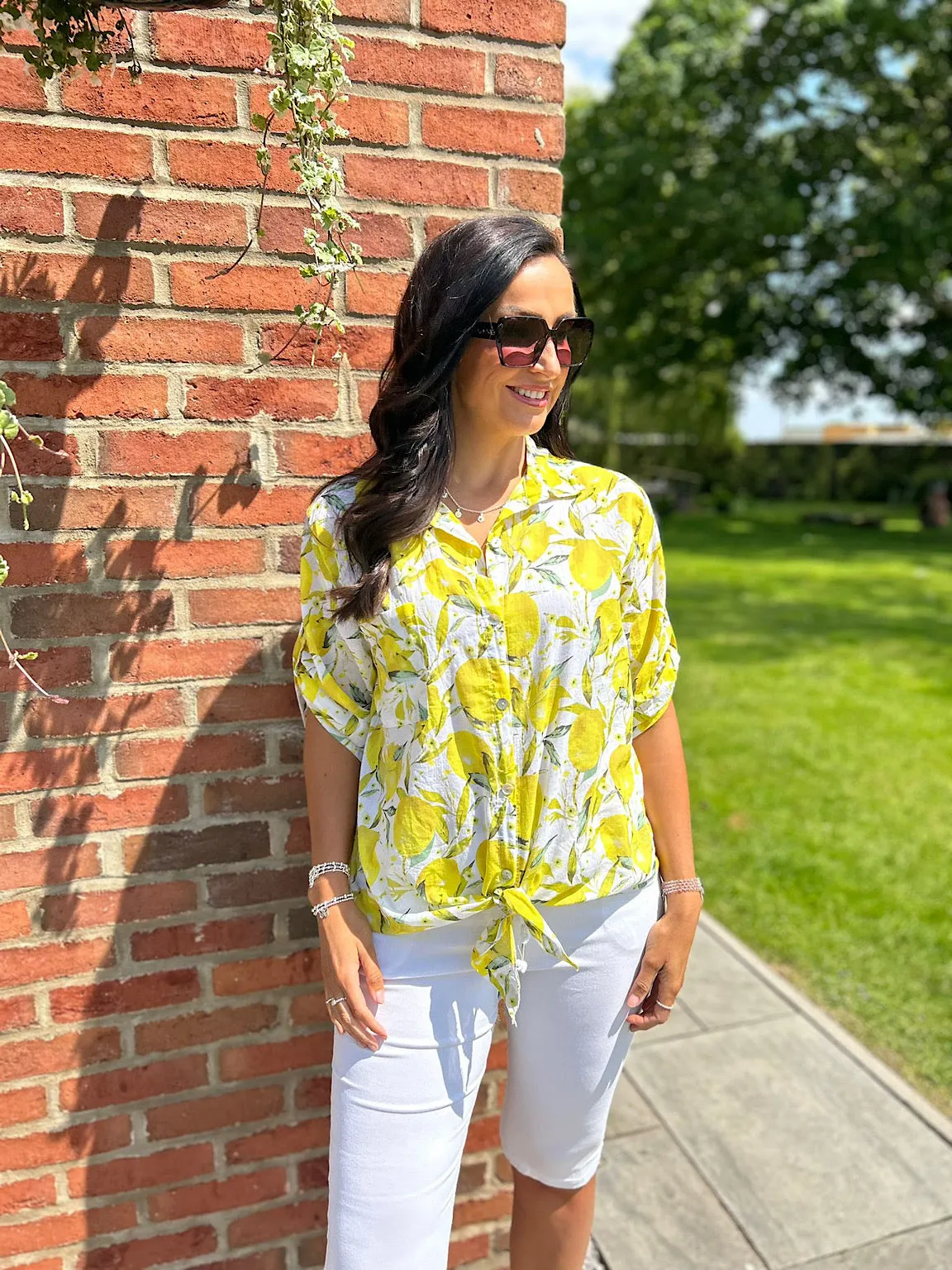 White Lemon Tie Front Shirt Linda