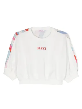 White Sweatshirt With Front Logo And Back Iride Print