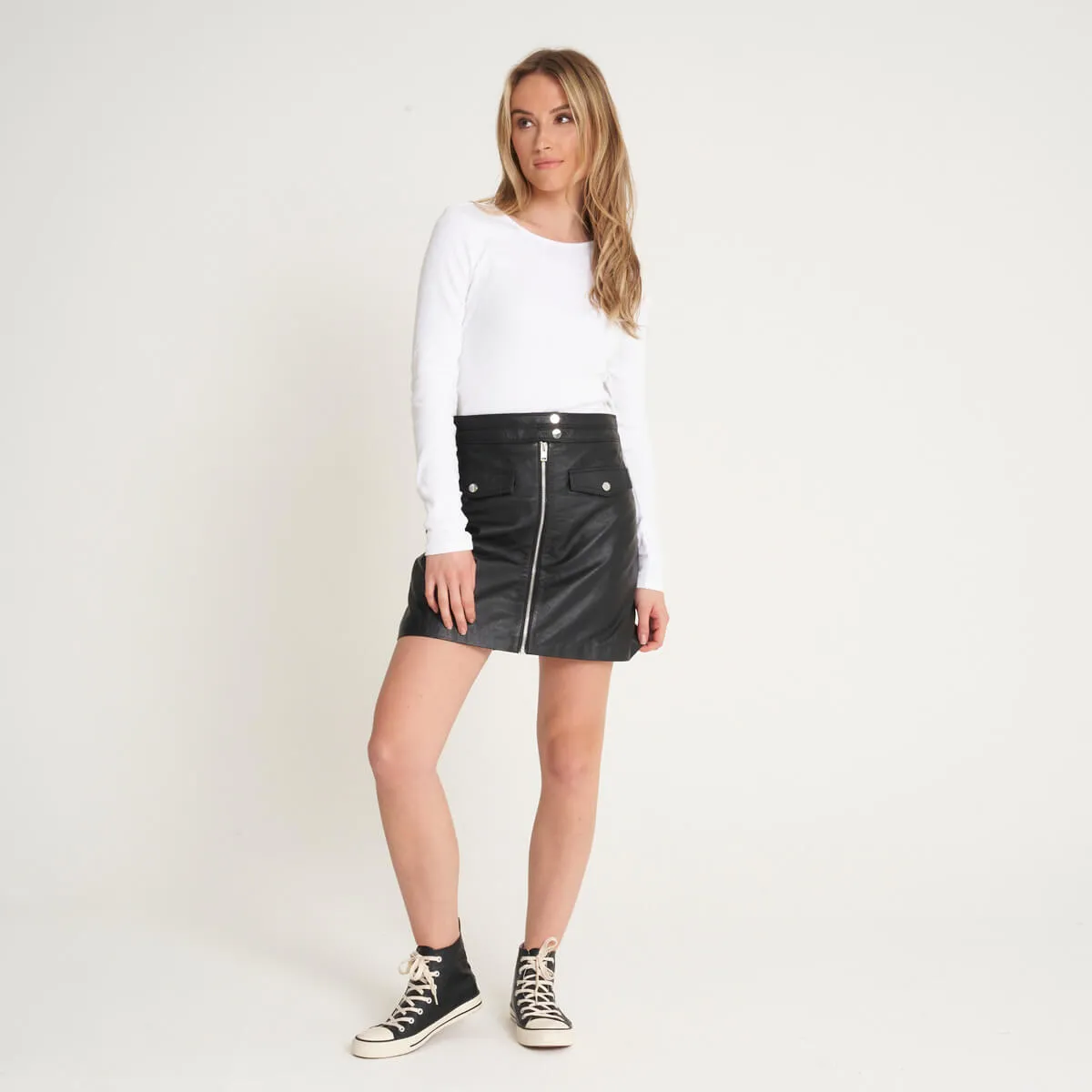 Women's Real Leather Skirt with Front Zip - Barneys Originals