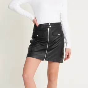 Women's Real Leather Skirt with Front Zip - Barneys Originals