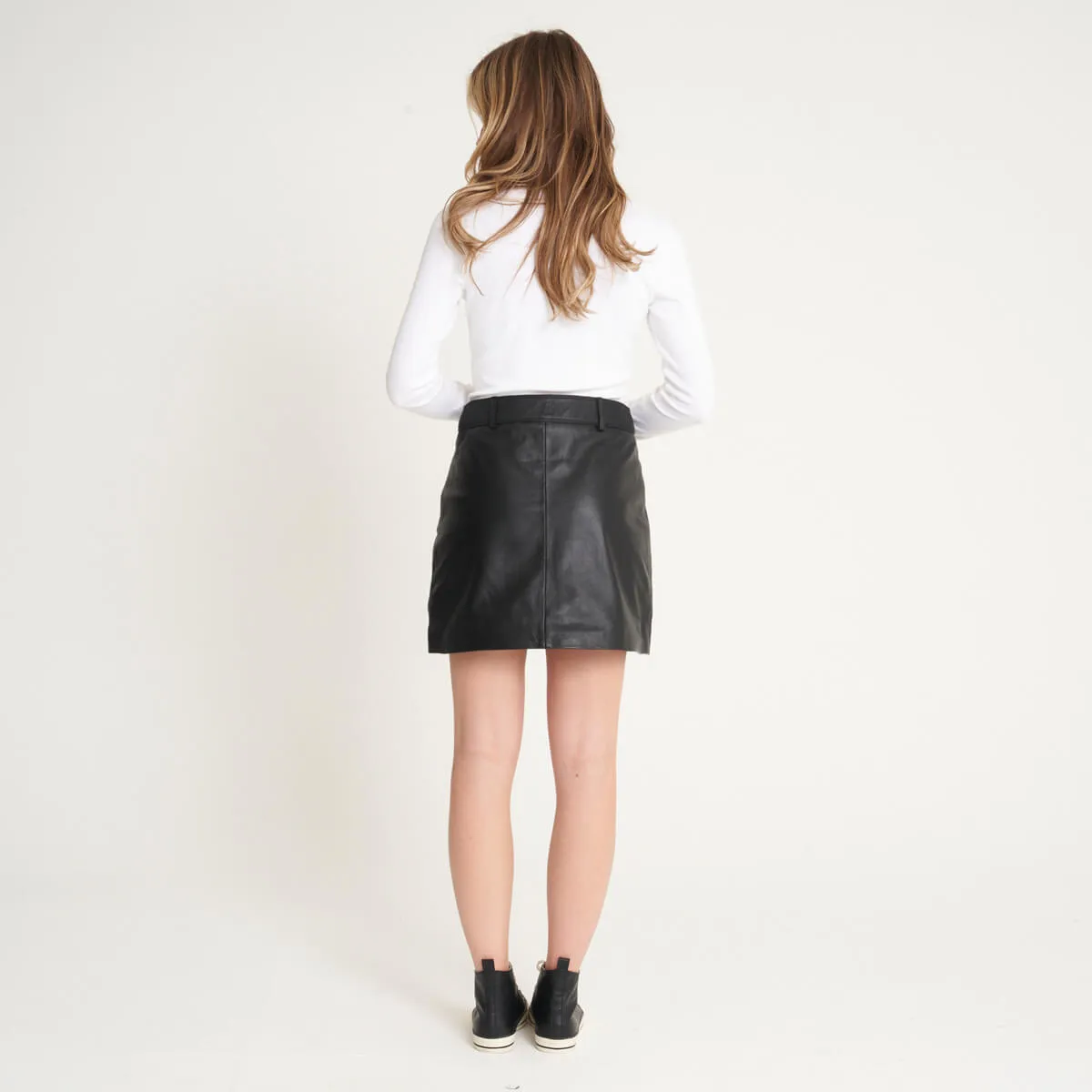 Women's Real Leather Skirt with Front Zip - Barneys Originals