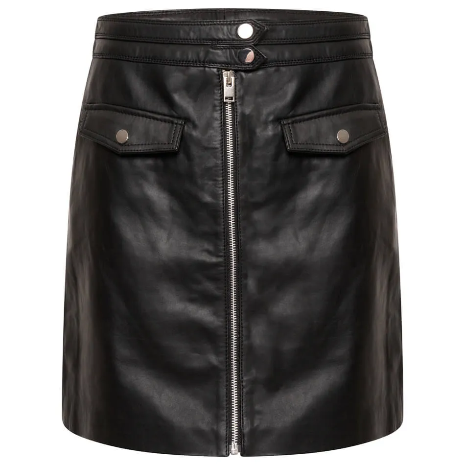 Women's Real Leather Skirt with Front Zip - Barneys Originals