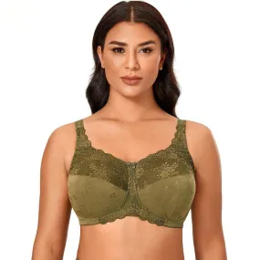 Yellow Olive Color Unlined Full Coverage Mesh Comfort Wireless Lace Bra