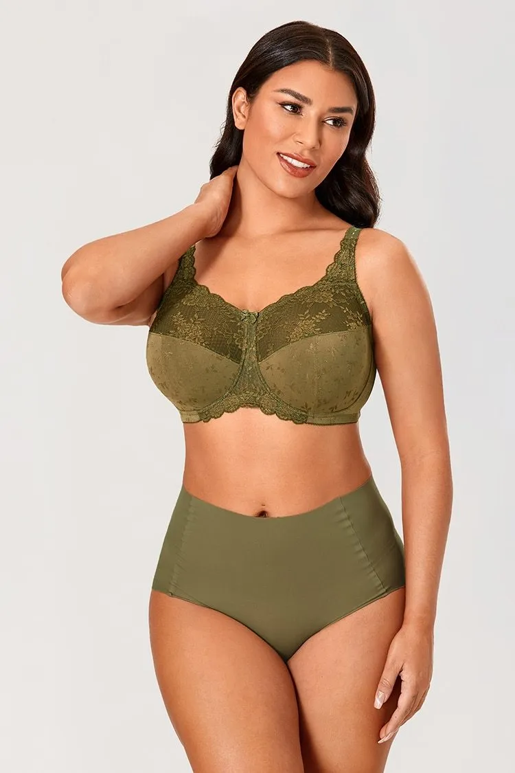 Yellow Olive Color Unlined Full Coverage Mesh Comfort Wireless Lace Bra