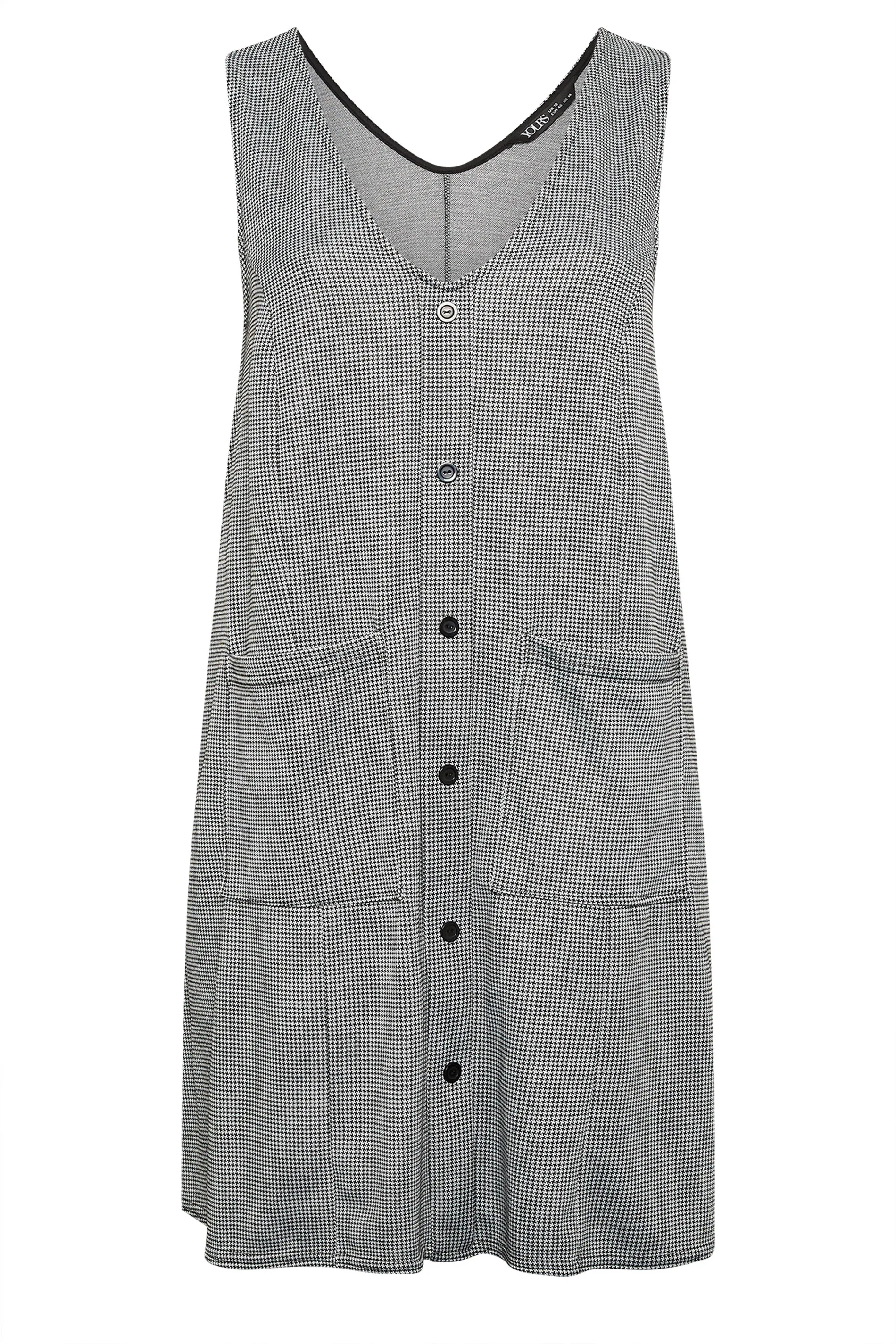 YOURS Curve Grey Check Print Button Through Pinafore Dress