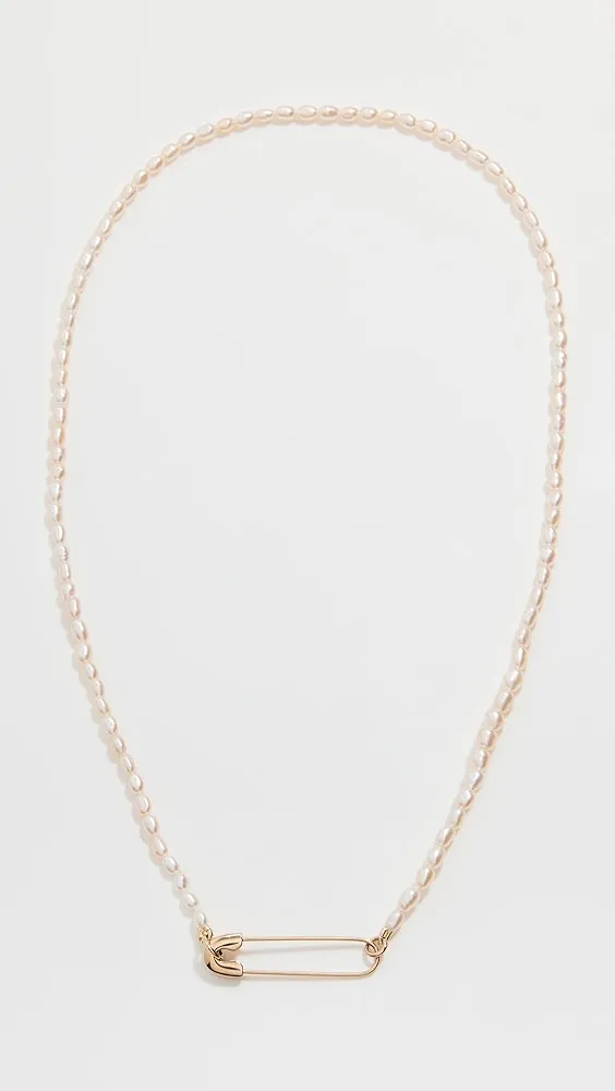 Zoe Chicco   14k Pearl Bead Necklace with a 14k Safety Pin Closure in Front 