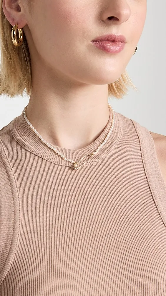 Zoe Chicco   14k Pearl Bead Necklace with a 14k Safety Pin Closure in Front 