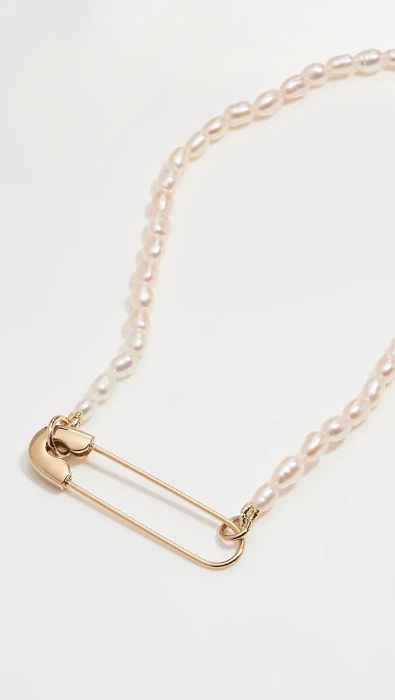 Zoe Chicco   14k Pearl Bead Necklace with a 14k Safety Pin Closure in Front 